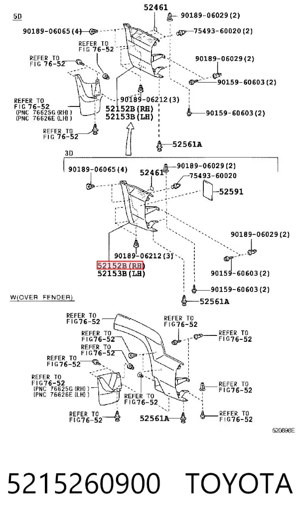 Nakładka zderzaka tylnego prawa 5215260900 Toyota
