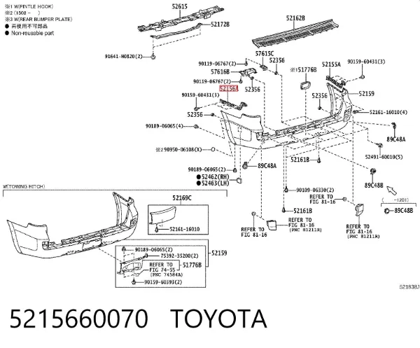 Wspornik zderzaka tylnego lewy 5215660070 Toyota
