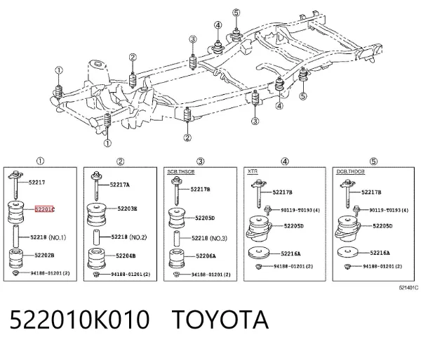 Poduszka ramy (mocowania nadwozia) 522010K010 Toyota