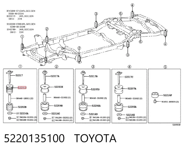 Poduszka ramy (mocowania nadwozia) 5220135100 Toyota