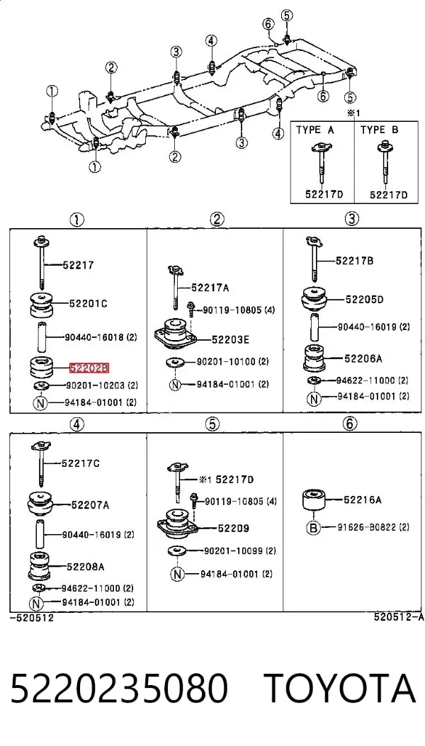 Poduszka ramy (mocowania nadwozia) 5220235080 Toyota