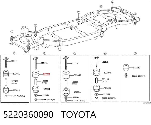 Poduszka ramy (mocowania nadwozia) 5220360090 Toyota