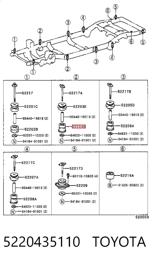 Poduszka ramy (mocowania nadwozia) 5220435110 Toyota