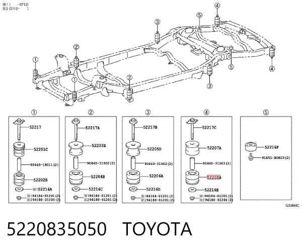 Poduszka ramy (mocowania nadwozia) 5220835050 Toyota