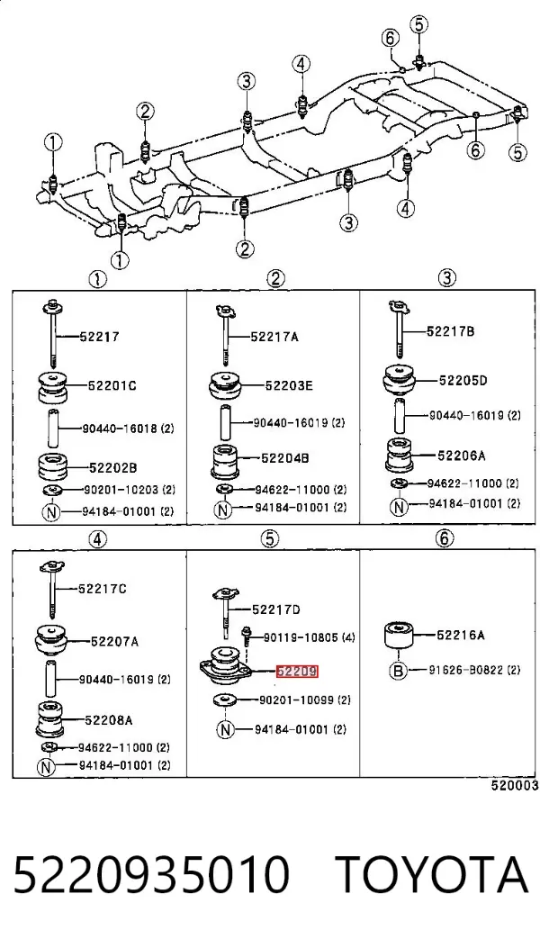 Poduszka ramy (mocowania nadwozia) 5220935010 Toyota