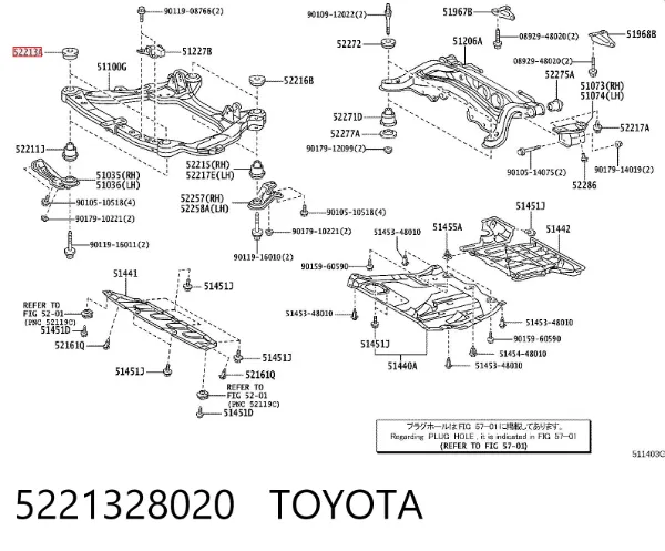 Tuleja (poduszka) przedniej belki 5221328020 Toyota