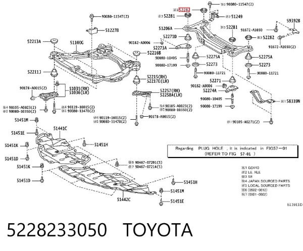 Silentblock tylnej belki 5228233050 Toyota