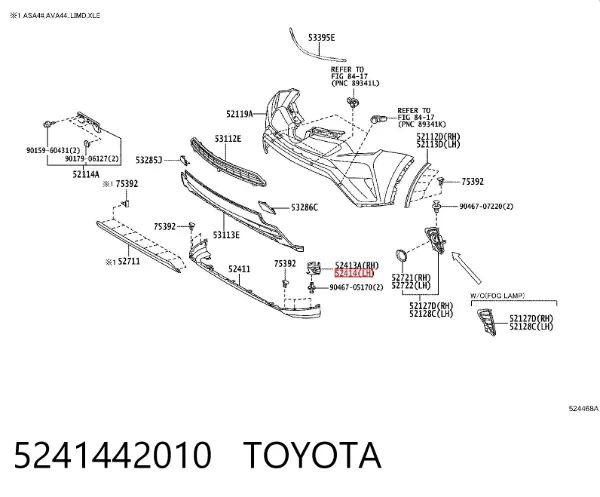 Wspornik spojlera zderzaka przedniego 5241442010 Toyota