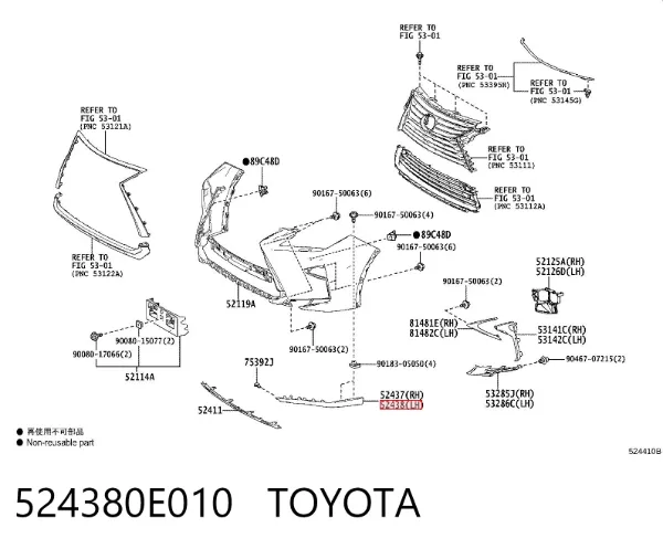 Nakładka na zderzak przedni lewa 524380E010 Toyota