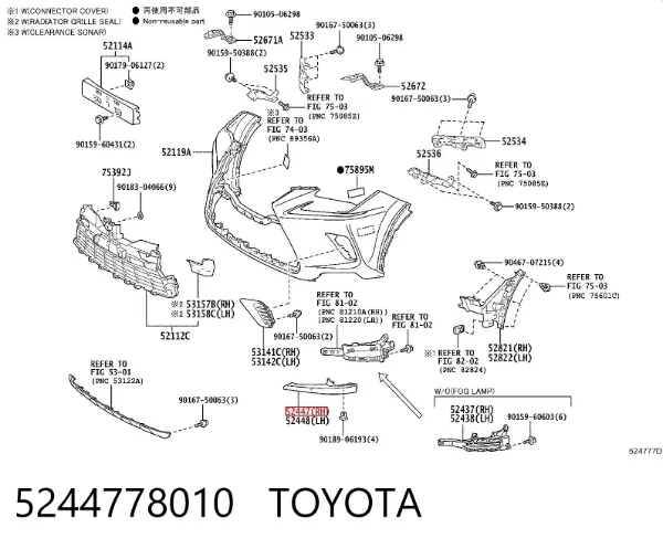 Spojler zderzaka przedniego prawy 5244778010 Toyota