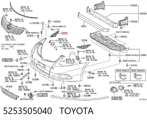 Wspornik zderzaka przedniego prawy 5253505040 Toyota