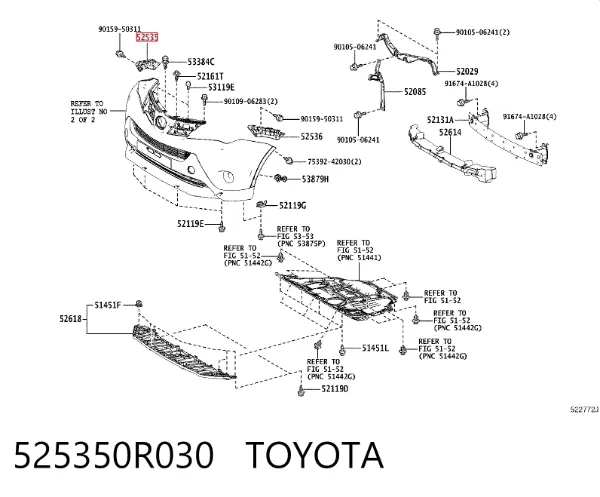 Wspornik zderzaka przedniego prawy zewnętrzny 525350R030 Toyota