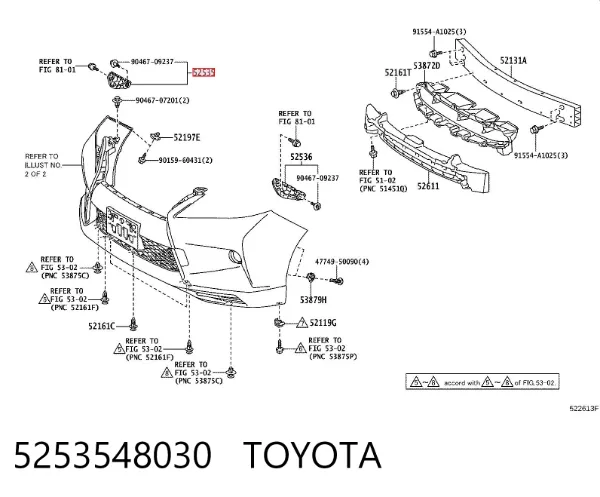 Wspornik zderzaka przedniego prawy 5253548030 Toyota