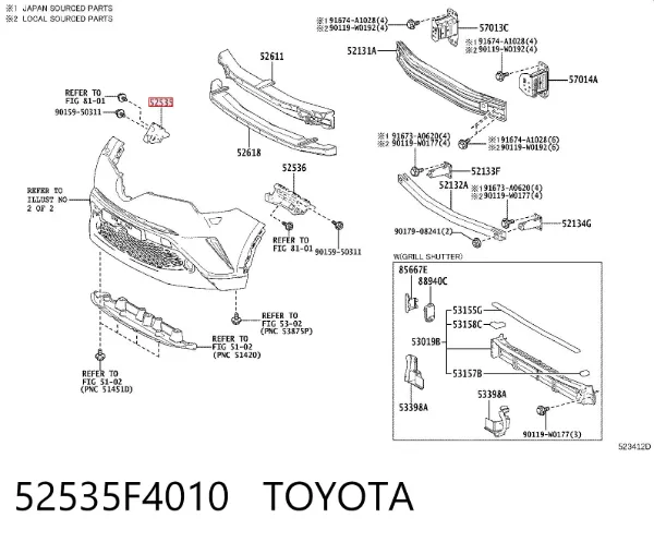 Wspornik zderzaka przedniego prawy 52535F4010 Toyota