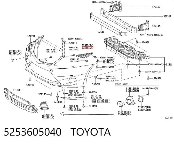Wspornik zderzaka przedniego lewy 5253605040 Toyota