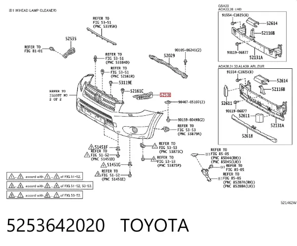 Wspornik zderzaka przedniego lewy 5253642020 Toyota