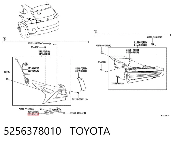 Wspornik do mocowania lampy zespolonej tylnej lewy 5256378010 Toyota