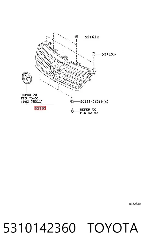 Atrapa chłodnicy 5310142360 Toyota