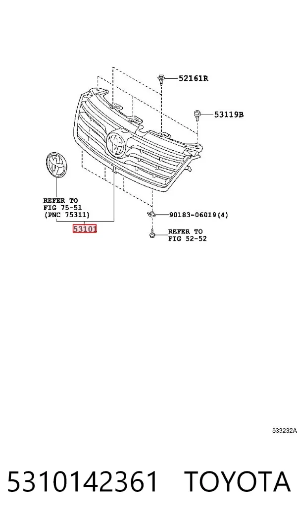 Atrapa chłodnicy 5310142361 Toyota