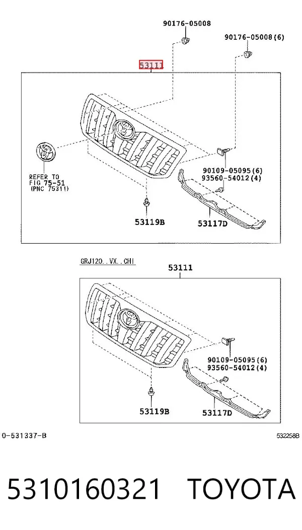 Atrapa chłodnicy 5310160321 Toyota