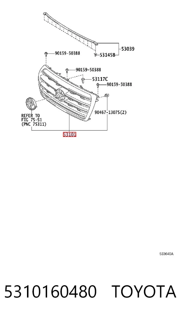 Atrapa chłodnicy 5310160480 Toyota