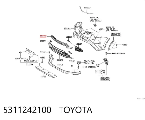 Kratka zderzaka przedniego górna 5311242100 Toyota
