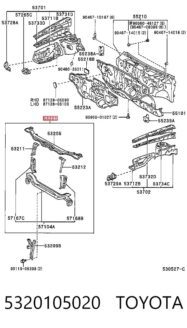 Osłona chłodnicy kompletna (panel mocowania reflektorów) Toyota Avensis I