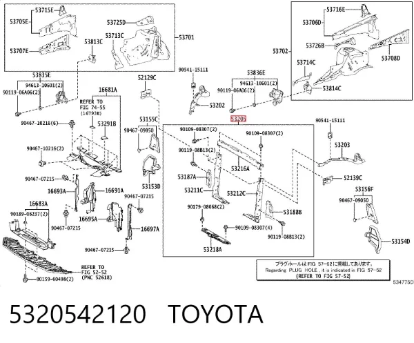Osłona chłodnicy górna (panel mocowania reflektorów) 5320542120 Toyota