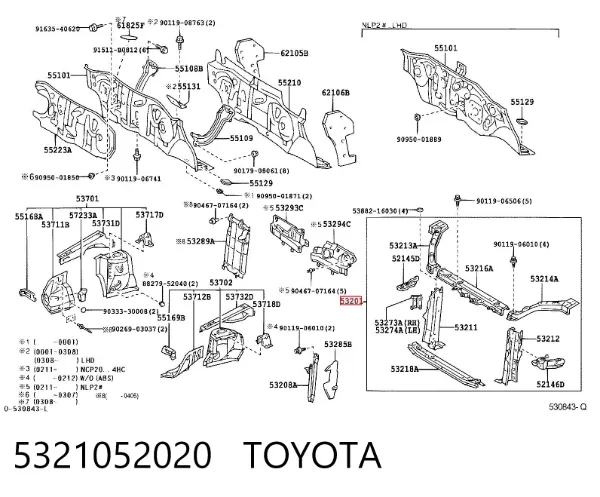 Osłona chłodnicy kompletna (panel mocowania reflektorów) 5321052020 Toyota