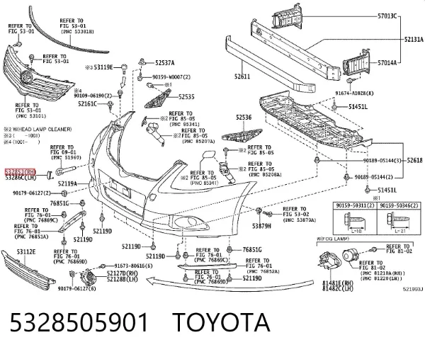 Zaślepka zderzaka haka holowniczego przednia prawa 5328505901 Toyota