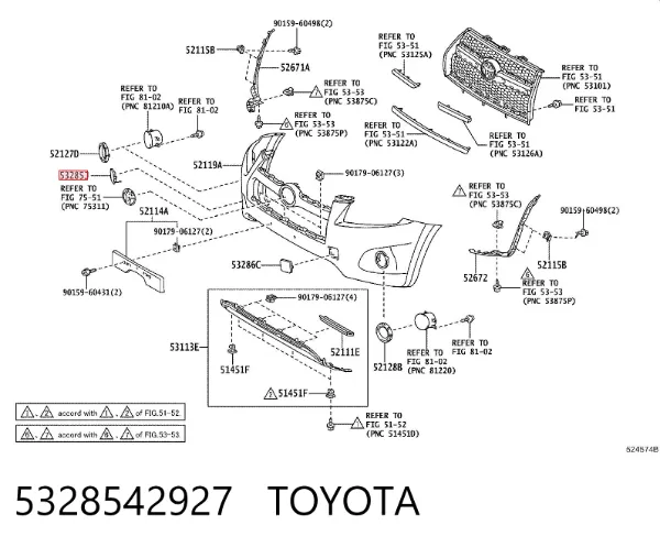Zaślepka zderzaka haka holowniczego przednia prawa 5328542927 Toyota
