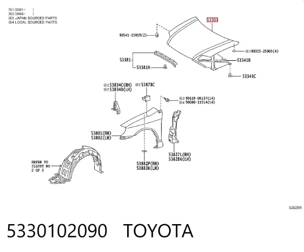 Maska silnika 5330102090 Toyota