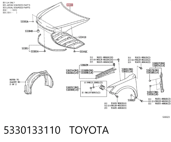 Maska silnika 5330133110 Toyota