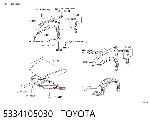 Wygluszenie maski Toyota Avensis II