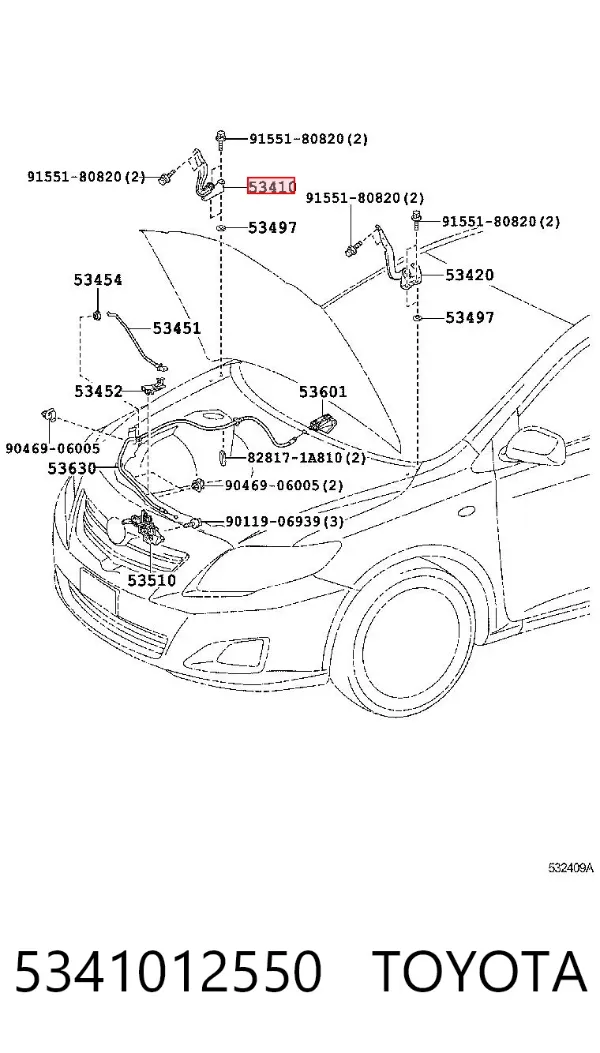 Zawias maski prawy 5341012550 Toyota
