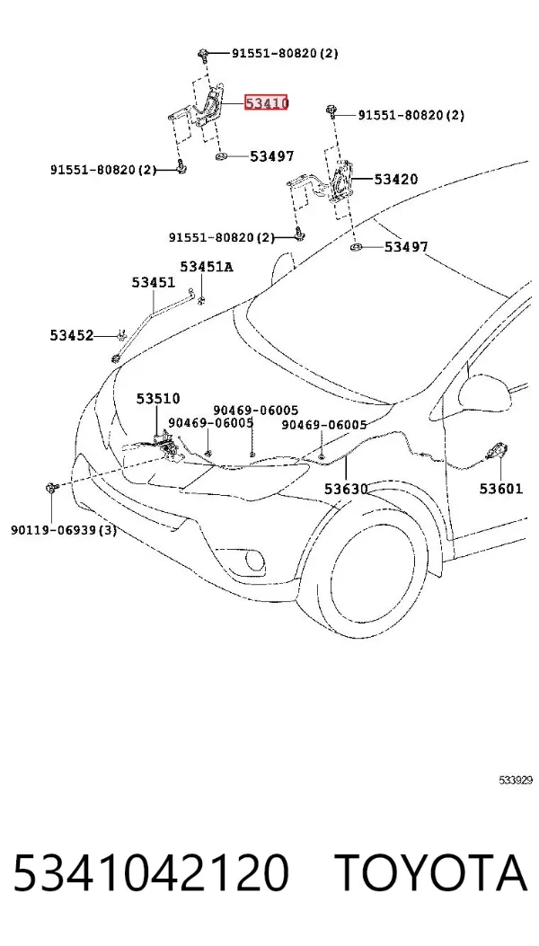 Zawias maski prawy 5341042120 Toyota