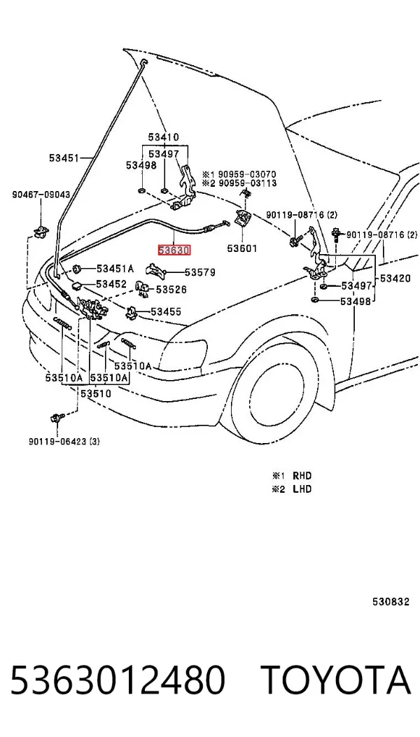 Linka otwierania maski 5363012480 Toyota