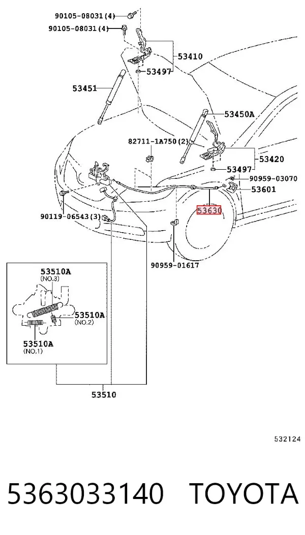 Linka otwierania maski 5363033140 Toyota