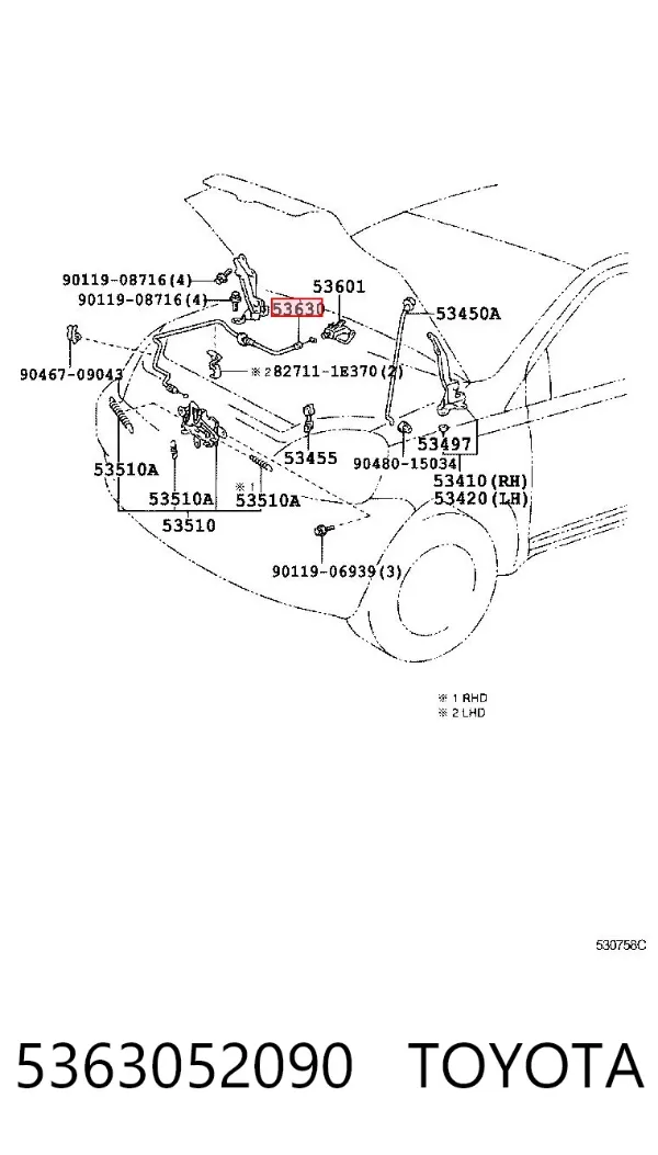 Linka otwierania maski 5363052090 Toyota