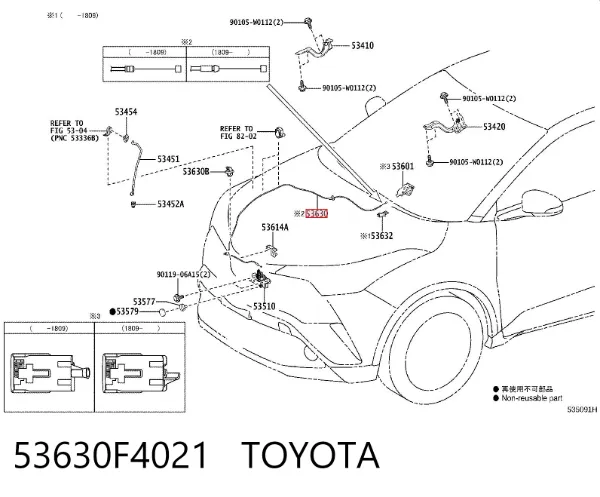 Linka otwierania maski Toyota C-HR X10
