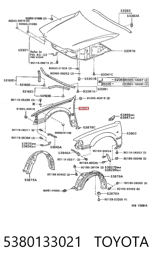 Błotnik przedni prawy 5380133021 Toyota