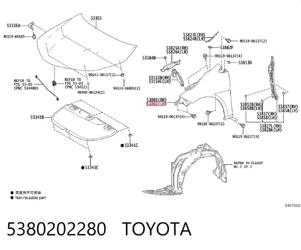Błotnik przedni lewy 5380202280 Toyota