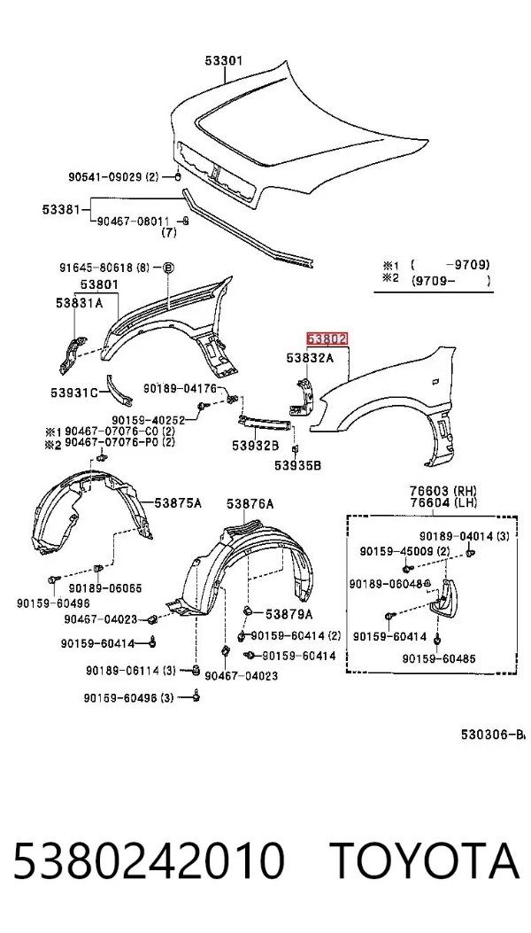 Błotnik przedni lewy 5380242010 Toyota