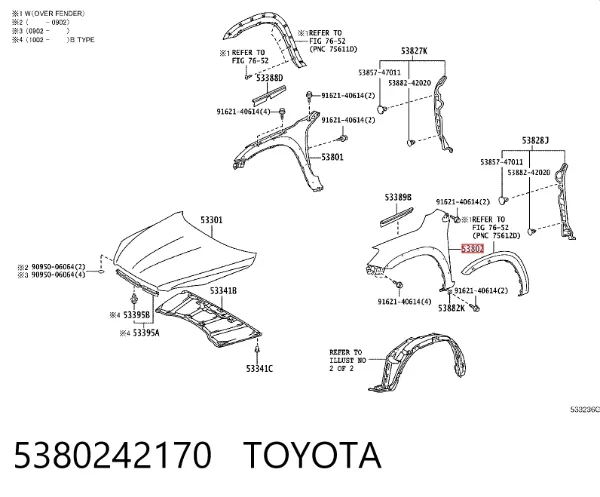Błotnik przedni lewy 5380242170 Toyota