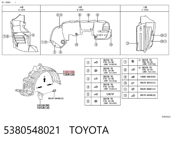 Nadkole błotnika przedniego prawe 5380548021 Toyota