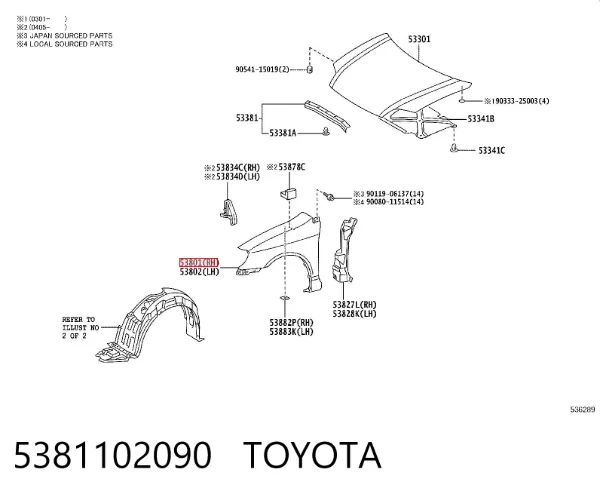 Błotnik przedni prawy 5381102090 Toyota
