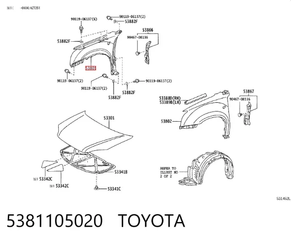 Błotnik przedni prawy 5381105020 Toyota