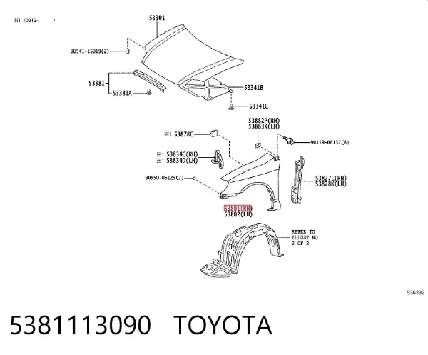 Błotnik przedni prawy 5381113090 Toyota