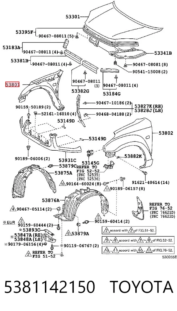 Błotnik przedni prawy 5381142150 Toyota