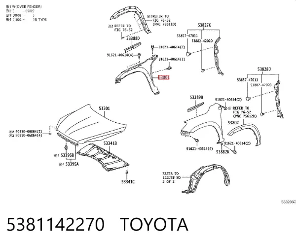 Błotnik przedni prawy 5381142270 Toyota